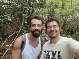 Steli Efti and Ramin hiking in Greece
